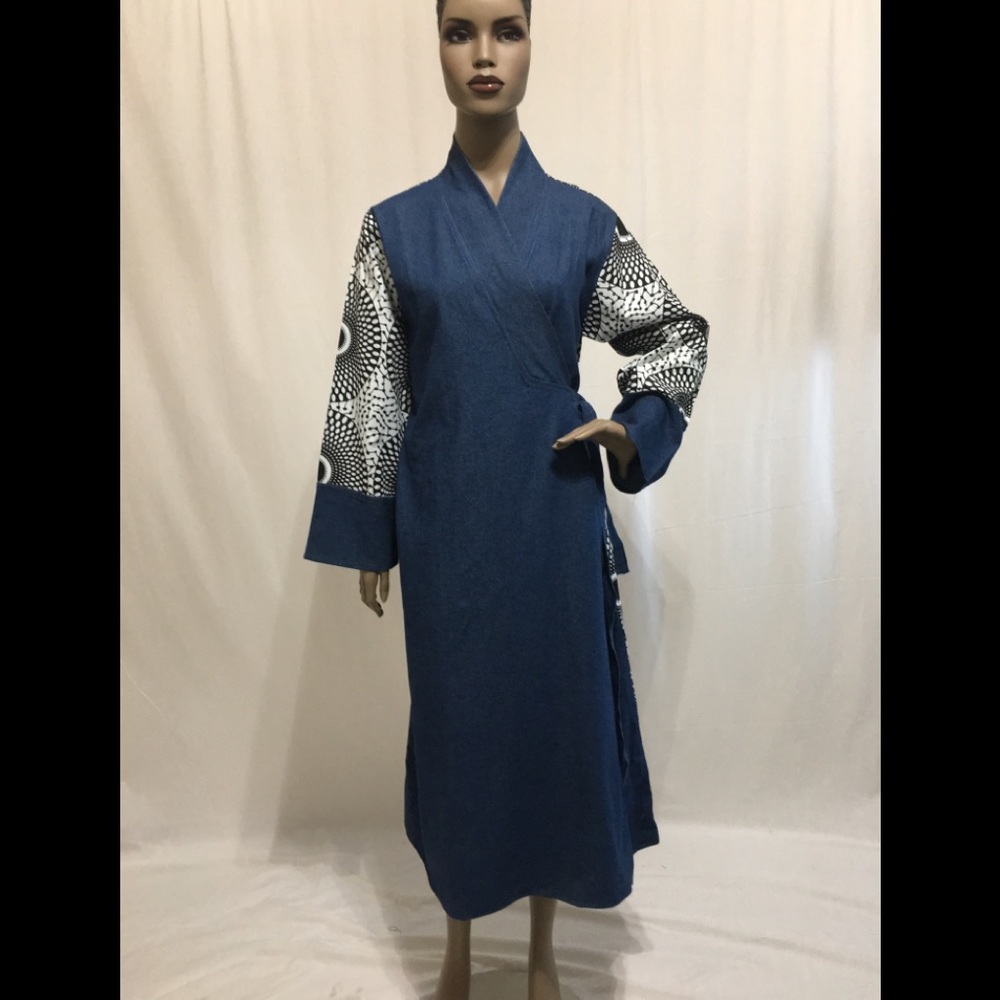 Wrap denim print dress